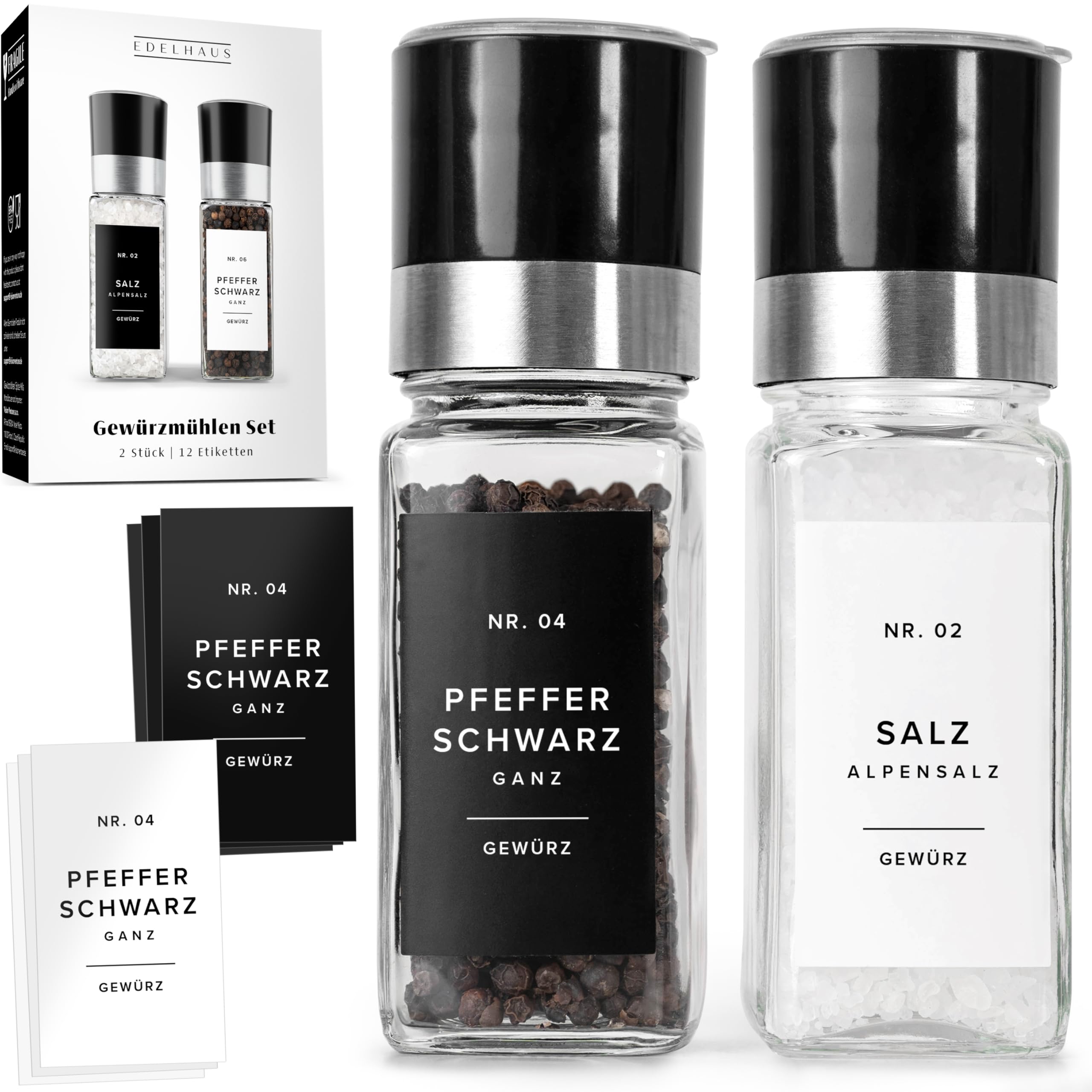 Square Spice Jars Set with Bamboo Lid (24 x 120 ml) Spice Shaker with Shaker Insert and 240 Labels White - Wooden Lid Spice Containers, Spice Jars, Spice Organiser [11 cm x 4.5 cm]