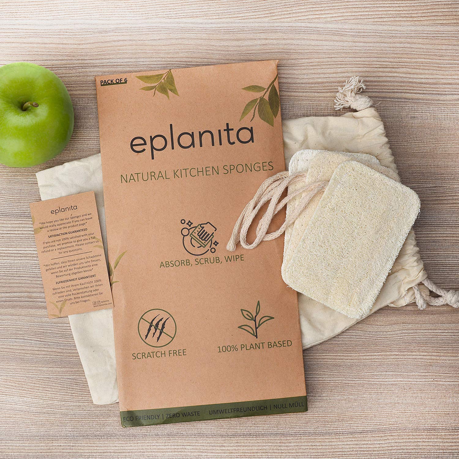 eplanita Natürliche Geschirr Spülschwämme, Kitchen Eco Scrub Scourer, Natural Luffa Plant, Biologisch abbaubar und Zero Waste (12er Pack)