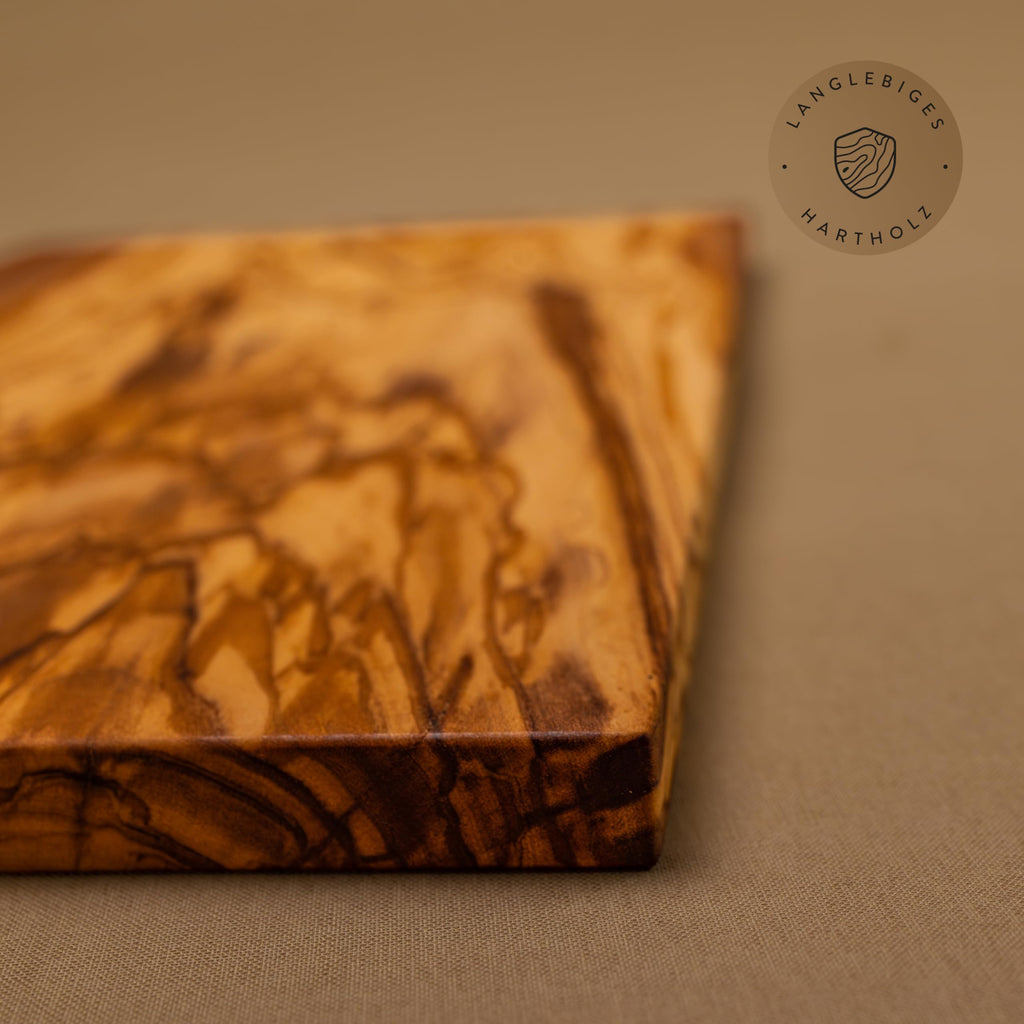 DAS OLIVENHOLZBRETT® / Olivenholz Schneidebrett rechteckig/Frühstücksbrett aus Holz/Brotzeit-Frühstücksbrettchen rechteckig/Vesperbrett, Jausenbrett aus Olivenholz / 30cm x 17cm x 2cm