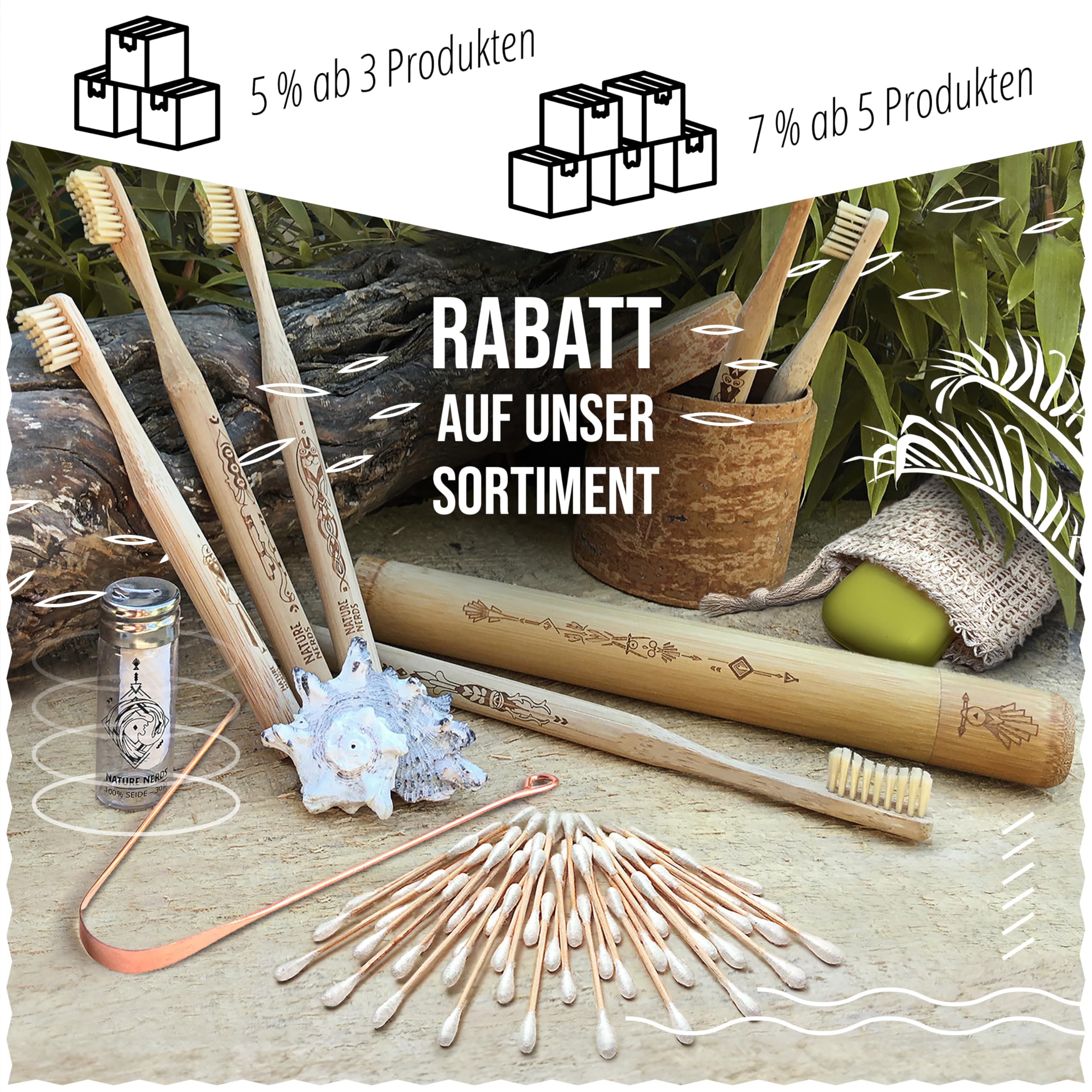 Nature Nerds - Bambus-Zahnbürsten im Set (4er Pack) / Härtegrad: Mittel/aus dem nachwachsendem Rohstoff Bambus