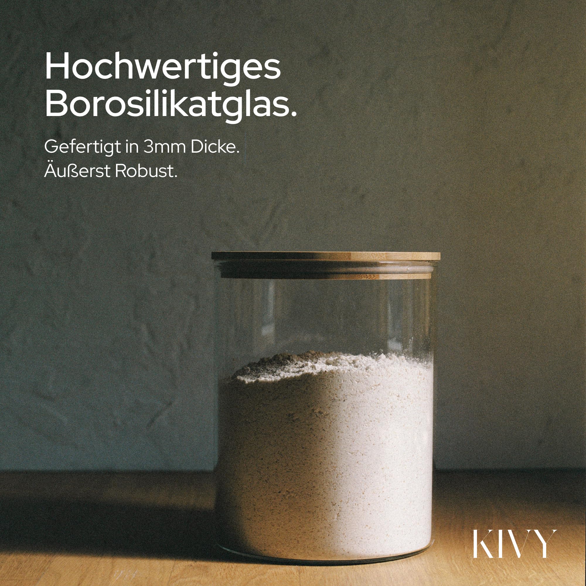 KIVY Vorratsgläser mit Deckel Luftdicht [4x 1200ml] - Vorratsdosen Glas mit Deckel - Glasbehälter mit Deckel - Müsli Aufbewahrung Küche - Vorratsglas mit Holzdeckel - Vorratsbehälter Glas Bambus