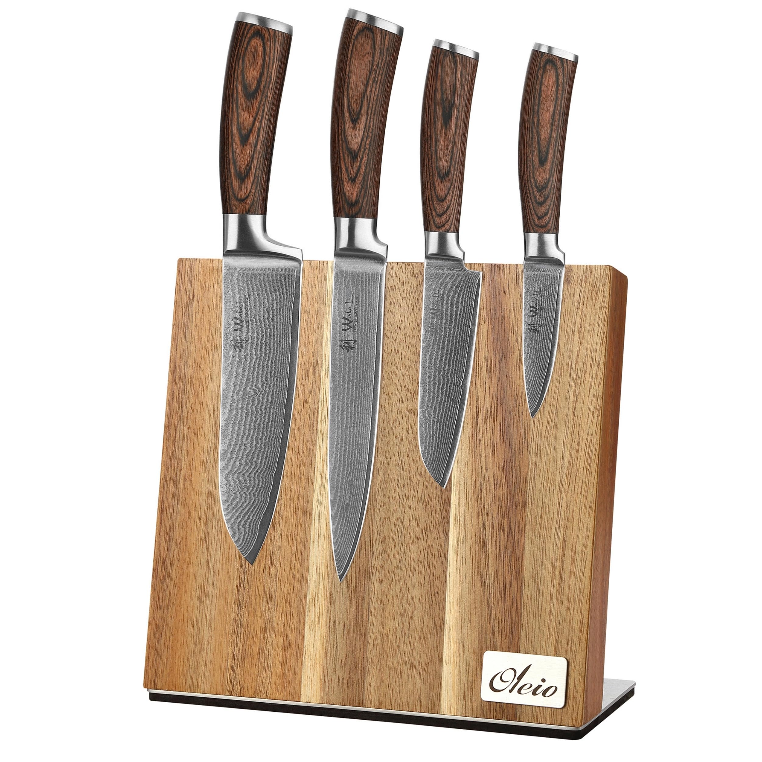 Wakoli EDIB 4-teiliges Küchenmesser Set aus Damaststahl (VG10 Kern) in edler Geschenkbox – Scharfes Damastmesser Set mit Pakkaholzgriffen – Messerset mit 2x Santoku, Fleischmesser & Officemesser