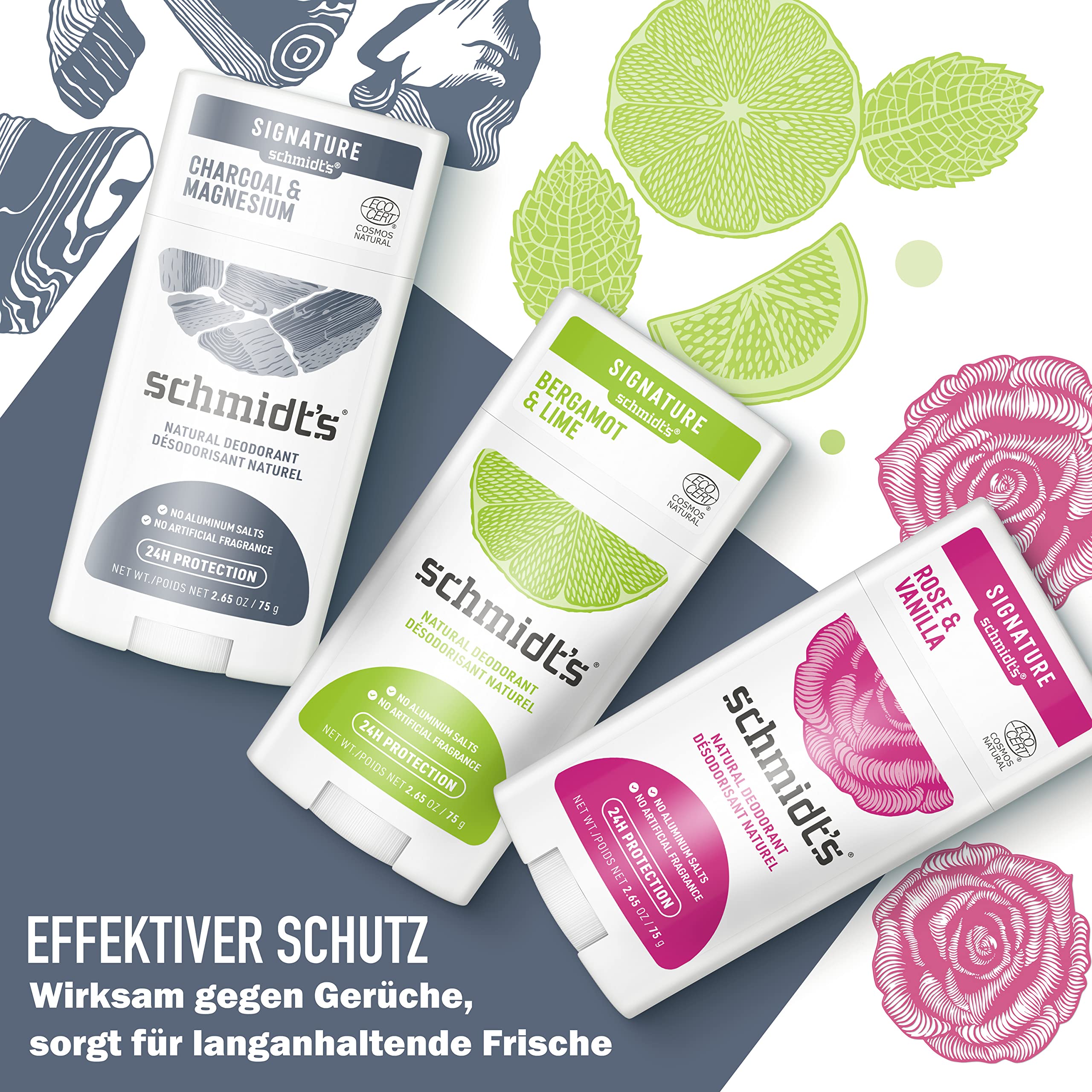 Schmidt's Natural Deodorant Stick Lavender & Sage Deodorant without Aluminium for Long-Lasting Freshness 75 g Pack of 1