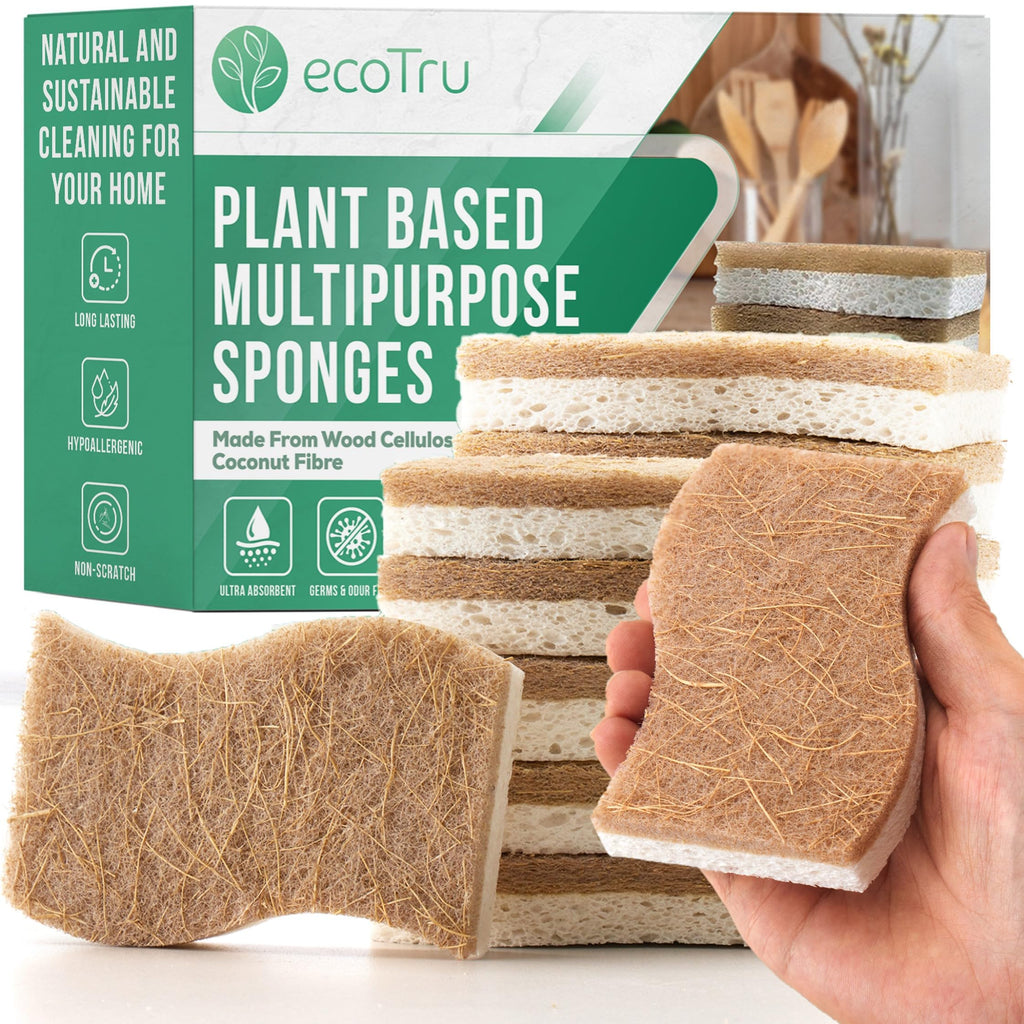 6 Stück Bio Spülschwamm Aus Kompostierbarer Zellulose und Kokos, Natur Reinigungsschwamm, öko und Nachhaltig Küchenschwamm, Umweltfreundlich Kitchen Sponge, Biologisch Abbaubar Geschirrschwamm