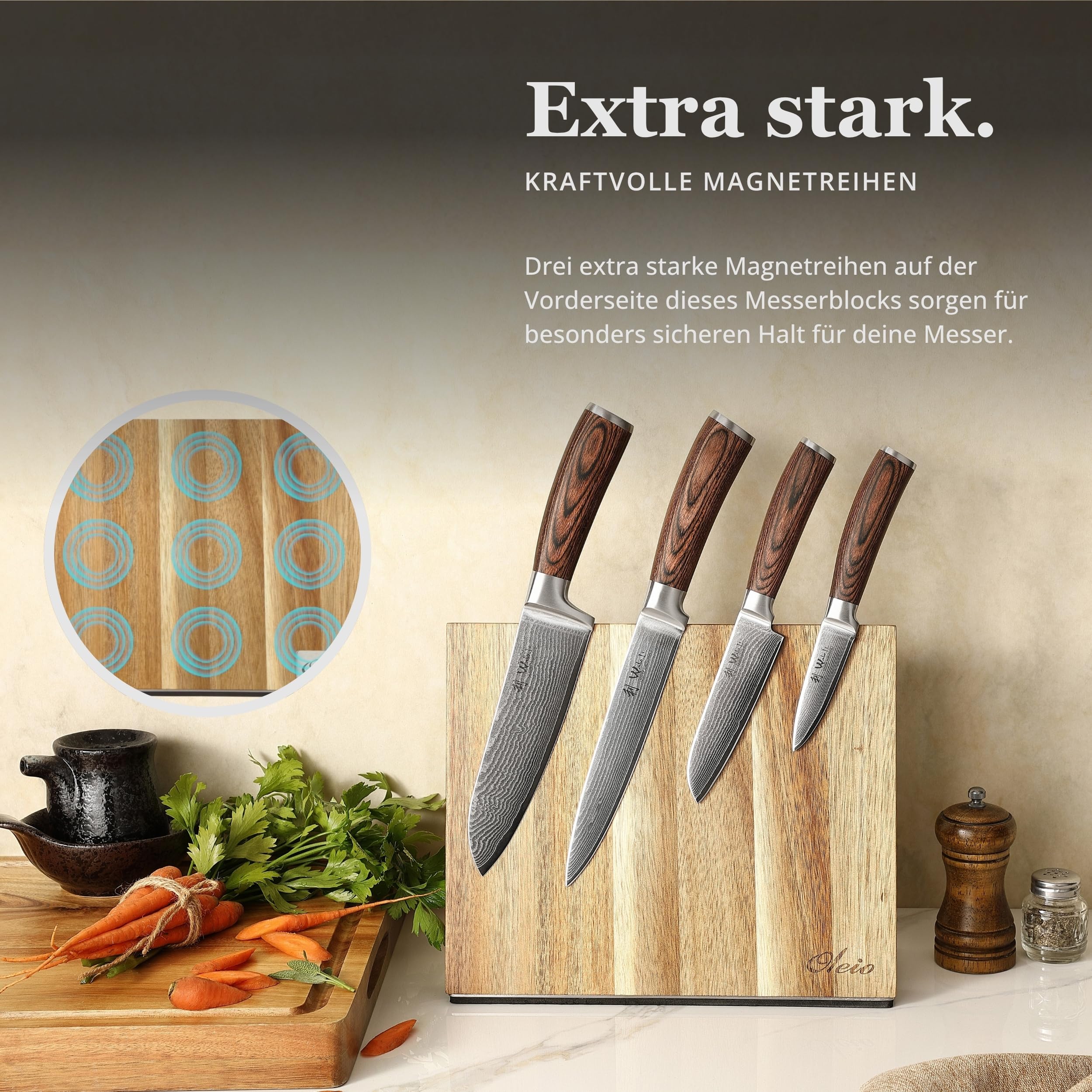 Wakoli EDIB 4-teiliges Küchenmesser Set aus Damaststahl (VG10 Kern) in edler Geschenkbox – Scharfes Damastmesser Set mit Pakkaholzgriffen – Messerset mit 2x Santoku, Fleischmesser & Officemesser