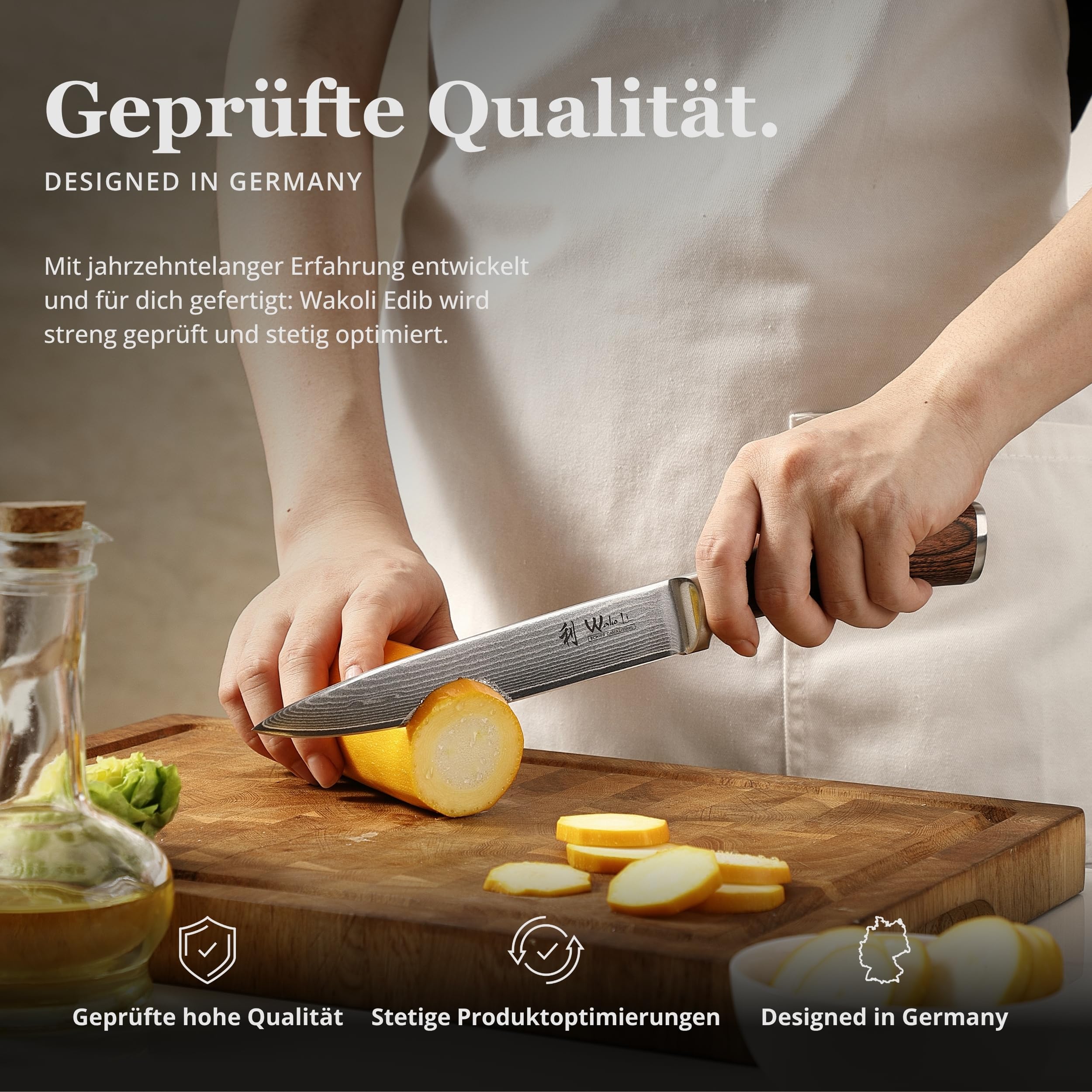 Wakoli EDIB 4-teiliges Küchenmesser Set aus Damaststahl (VG10 Kern) in edler Geschenkbox – Scharfes Damastmesser Set mit Pakkaholzgriffen – Messerset mit 2x Santoku, Fleischmesser & Officemesser