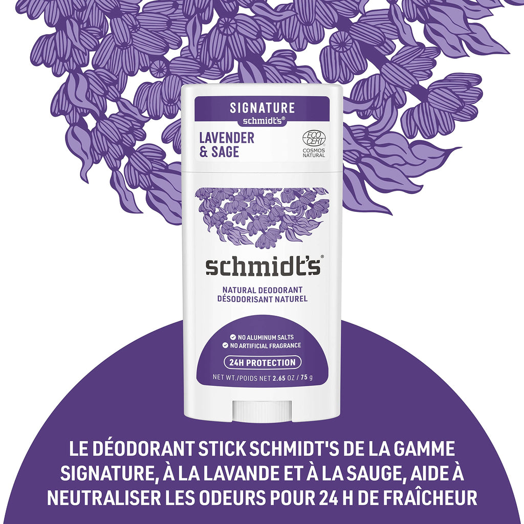 Schmidt's Natural Deodorant Stick Lavender & Sage Deodorant without Aluminium for Long-Lasting Freshness 75 g Pack of 1