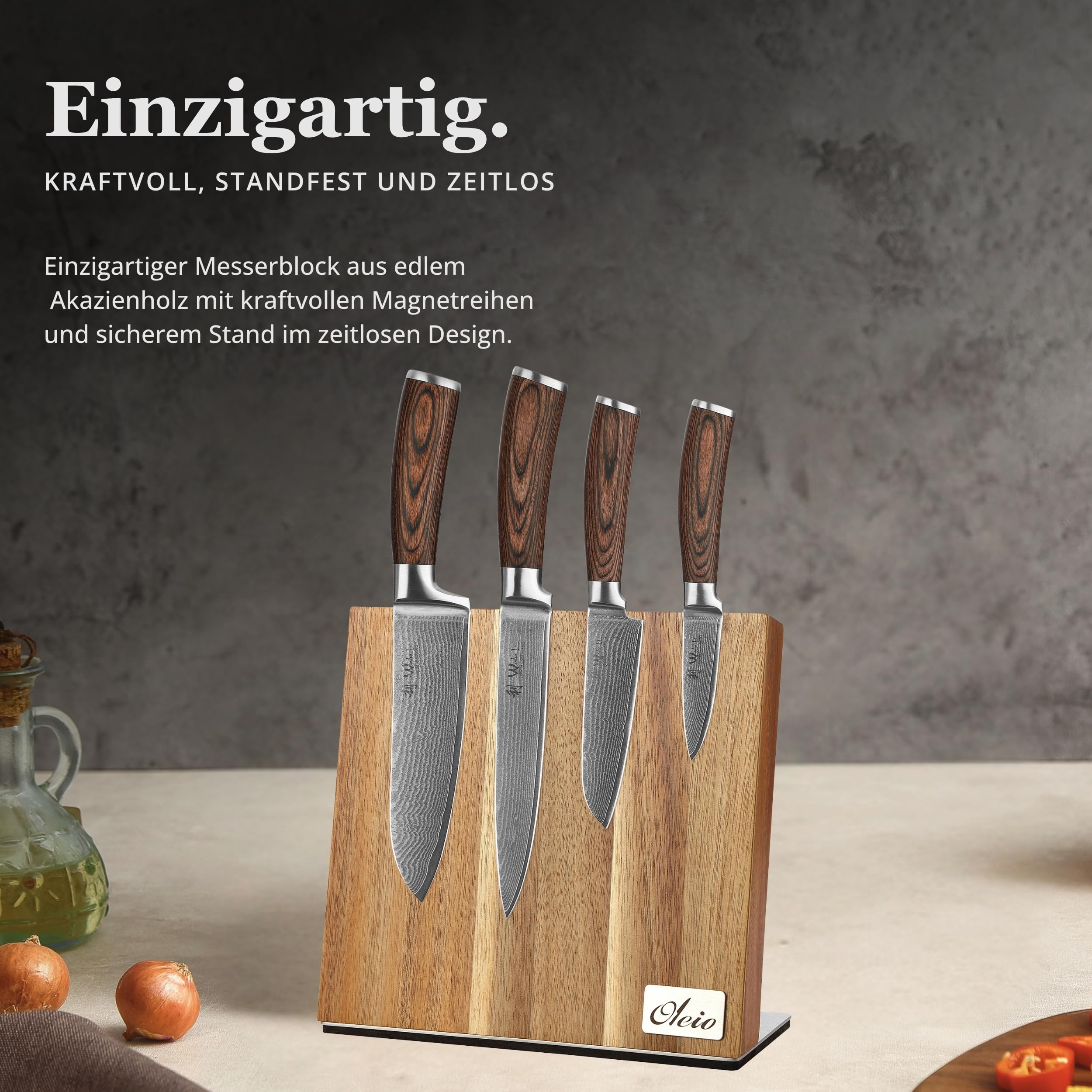 Wakoli EDIB 4-teiliges Küchenmesser Set aus Damaststahl (VG10 Kern) in edler Geschenkbox – Scharfes Damastmesser Set mit Pakkaholzgriffen – Messerset mit 2x Santoku, Fleischmesser & Officemesser
