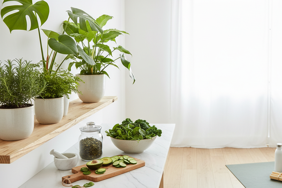 bild für ienen gesundheishshop, richtiges format für hero bild minimalistic grün gesundheit küche keine toxine pflanzen 